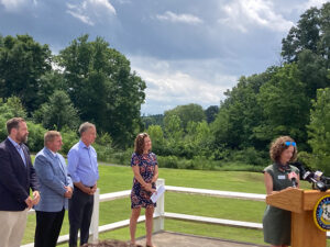 DEEP Chief of Staff Andrew Hoskins, JState Senator 7th District John Kissel, CT Governor Ned Lamont, DEEP Commissioner Katie Dykes, and X