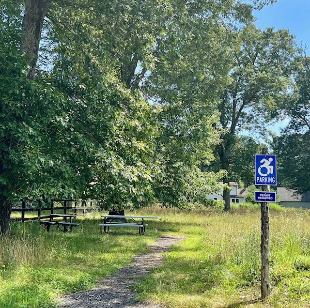 Picnic tables at Copps Brook Preserve in Stonington