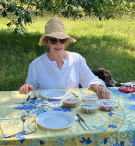 Sharon J. Lynch picnics at Copps Brook Preserve in Stonington